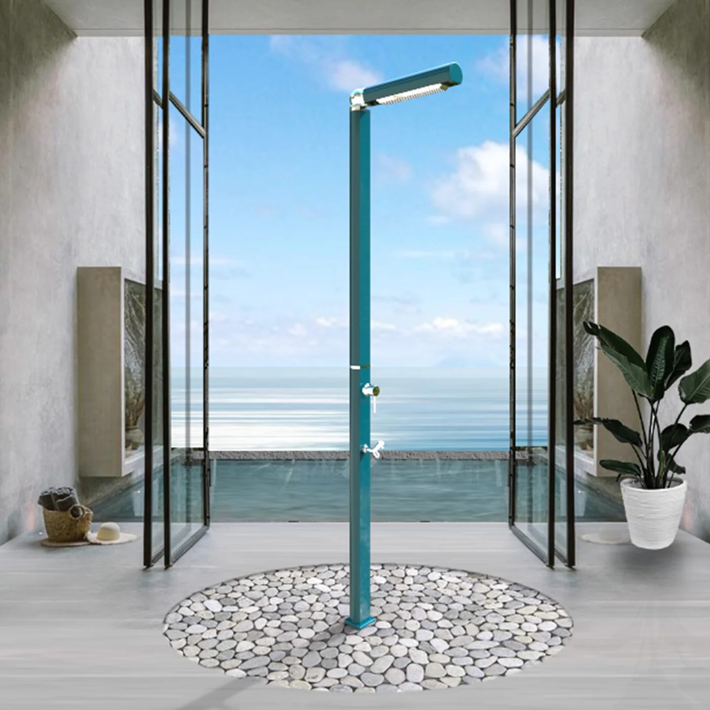 Freestanding outdoor shower with footwasher Quick Q125