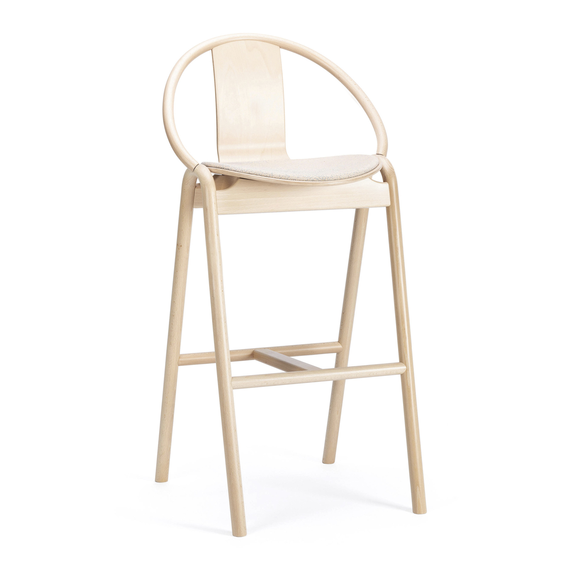 Wooden stool with upholstered seat