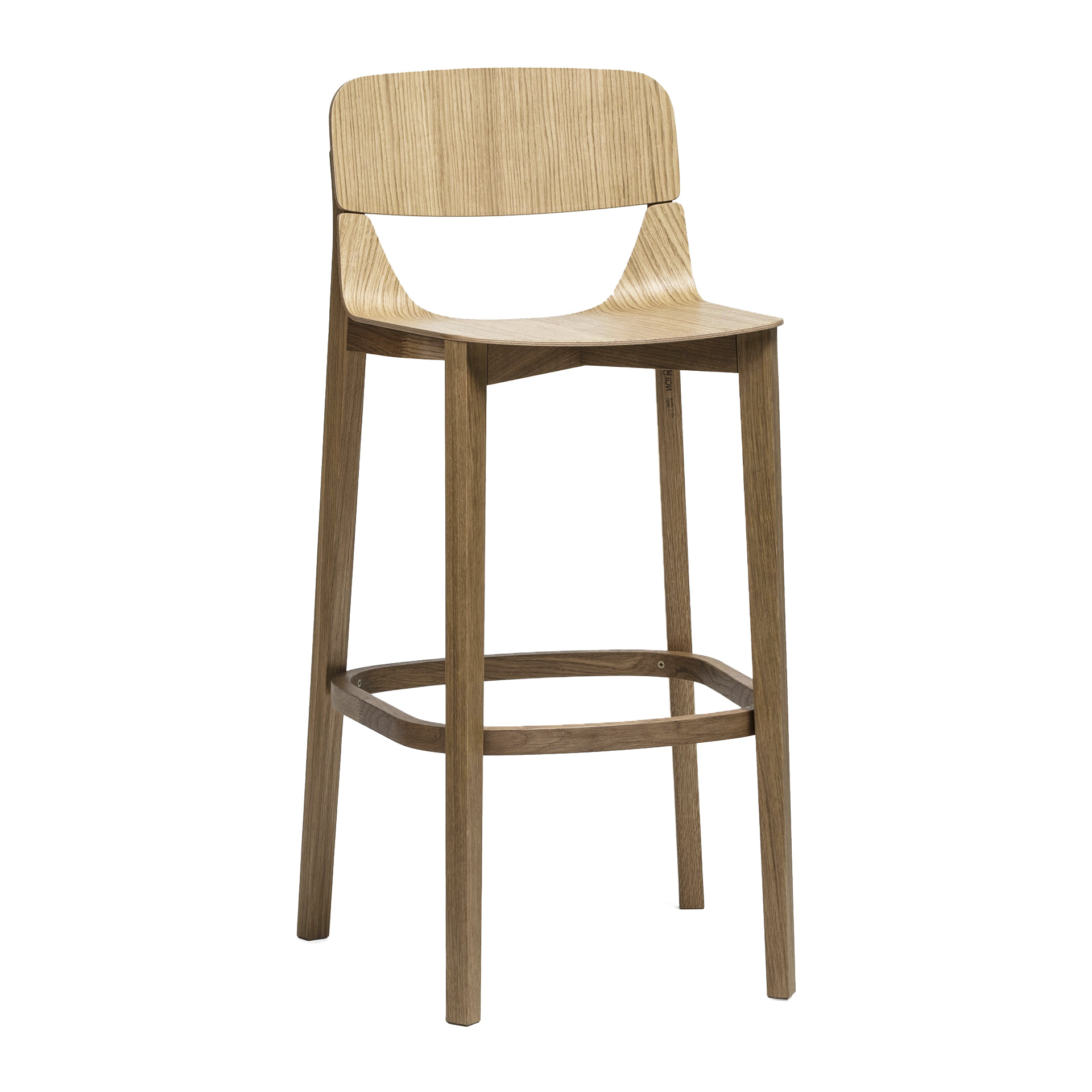 High stool made of beech or oak with solid shell H-Leaf VS