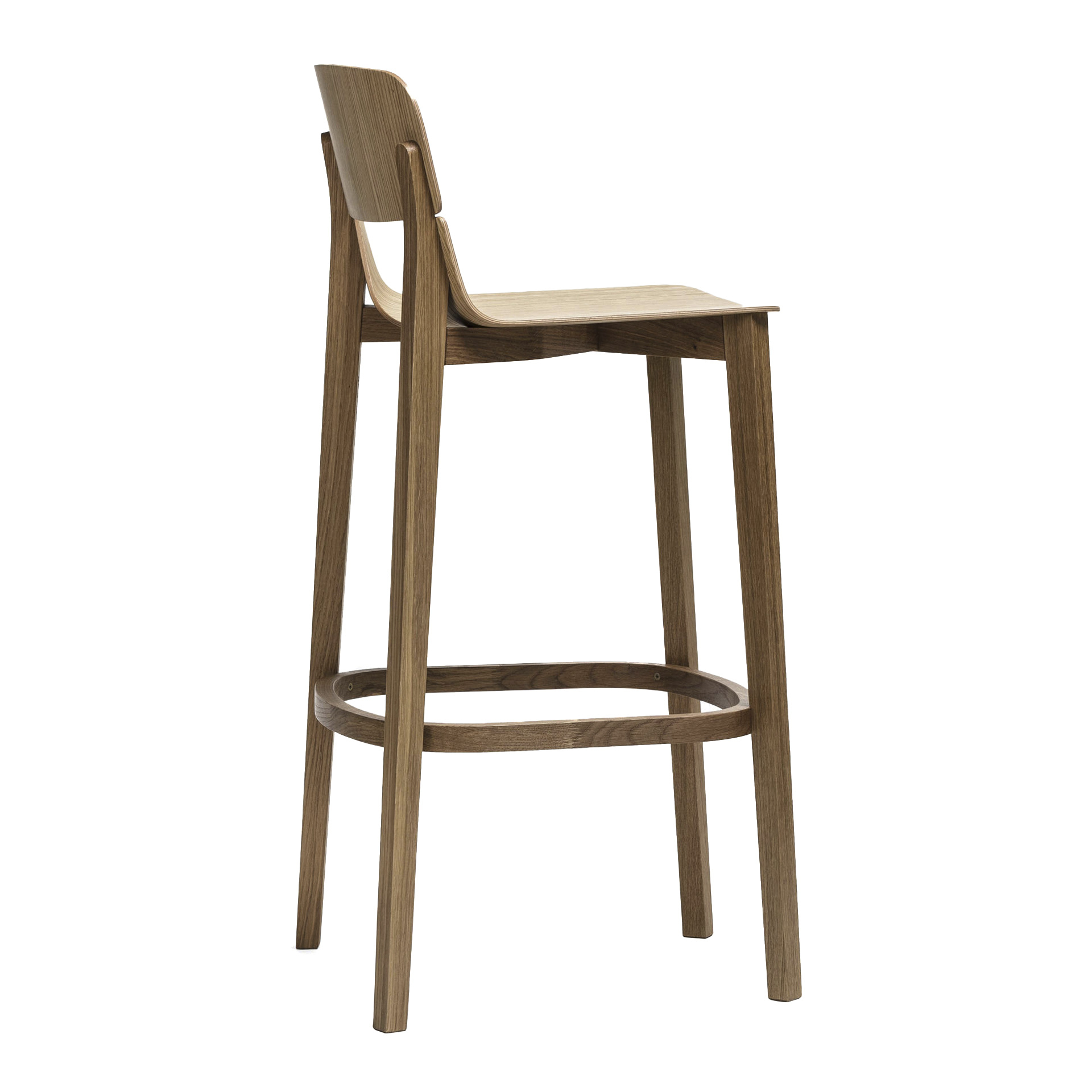 High stool made of beech or oak with solid shell H-Leaf VS