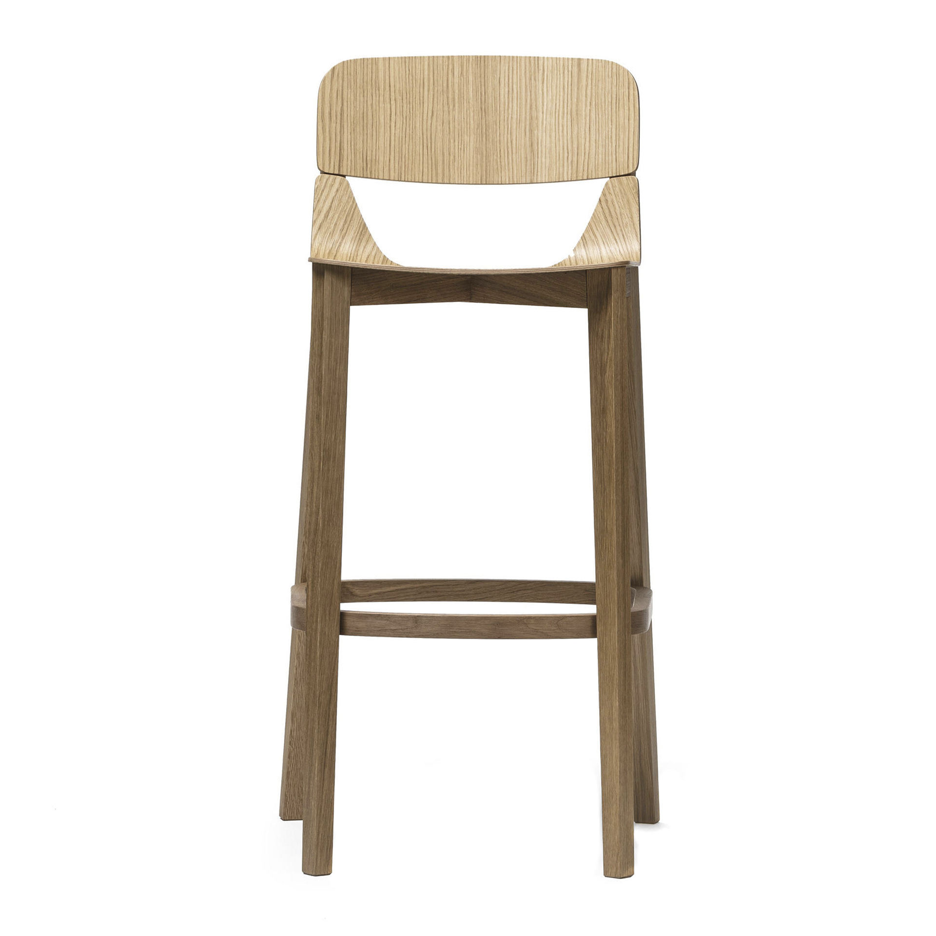 High stool made of beech or oak with solid shell H-Leaf VS