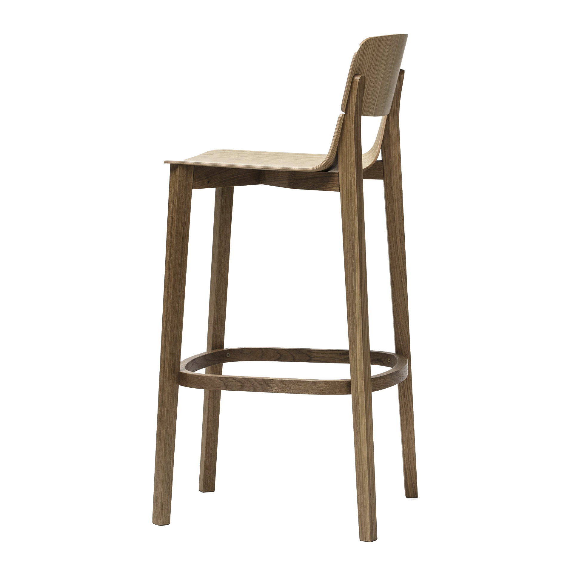 High stool made of beech or oak with solid shell H-Leaf VS