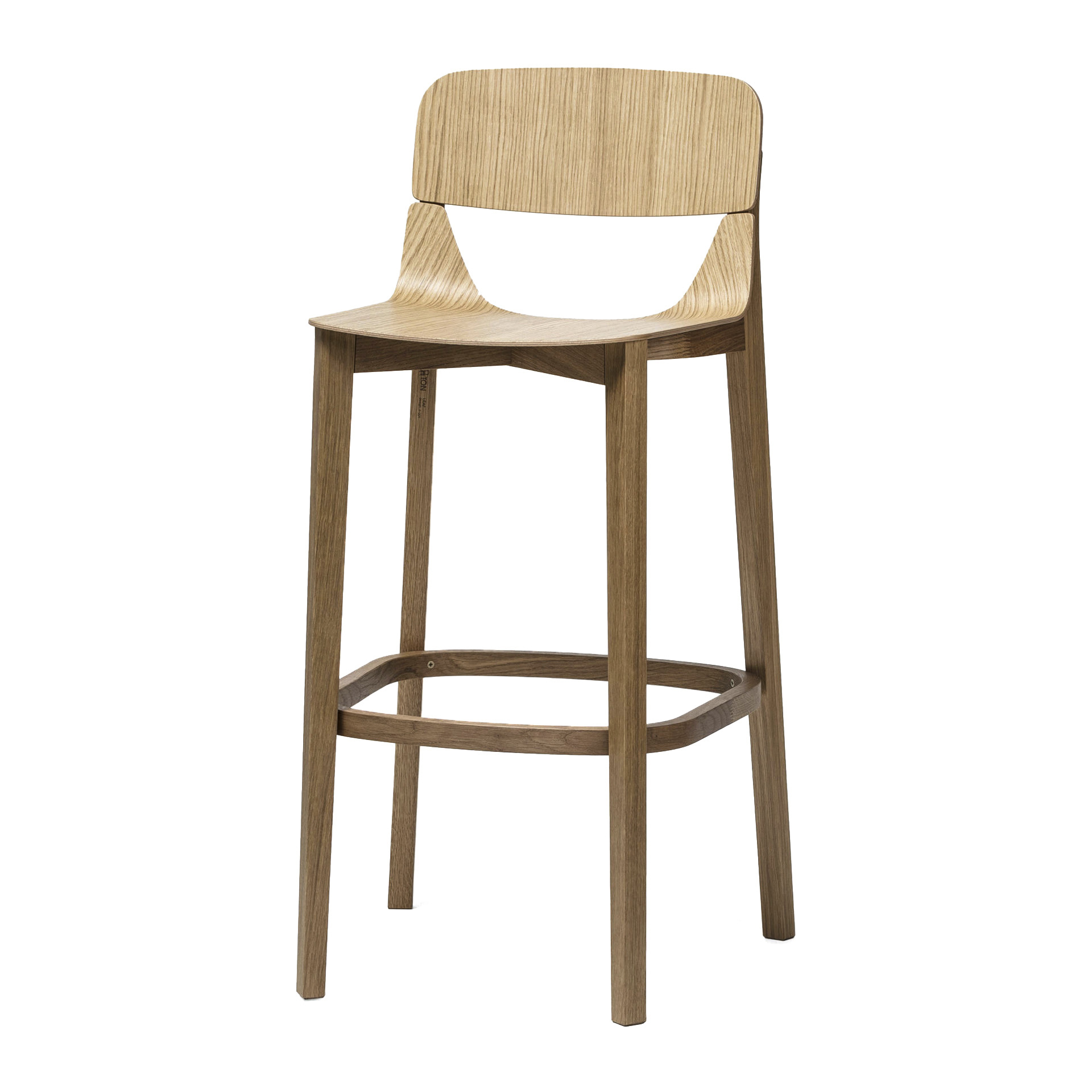 High stool made of beech or oak with solid shell H-Leaf VS